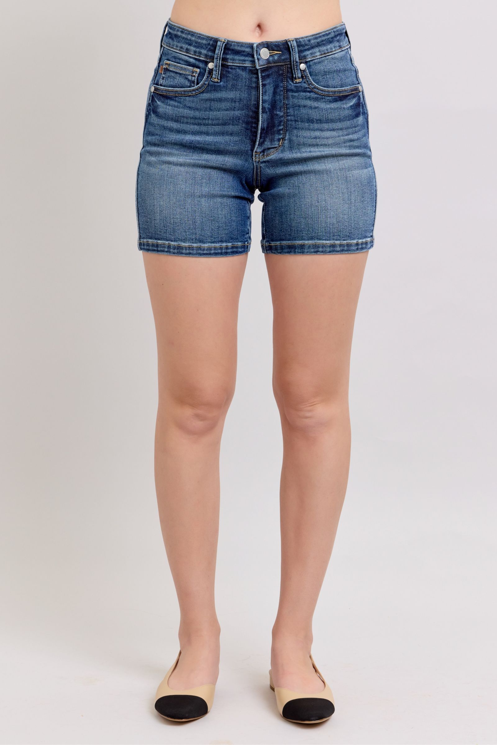 Judy Blue Mid Rise Tummy Control Mid Length Shorts