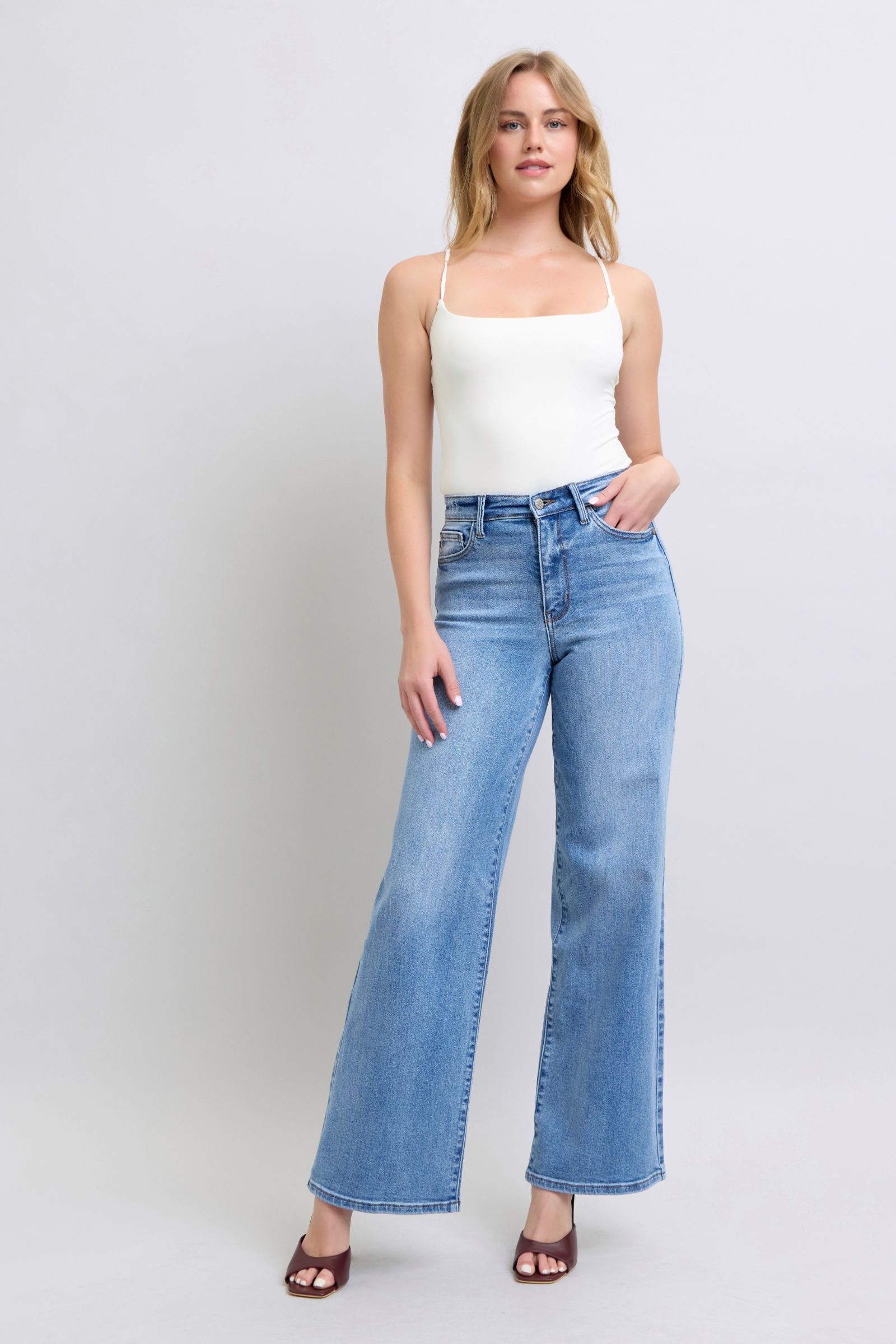 Judy Blue High Waist Vintage Wash Retro Wide Leg, Inseam 33"